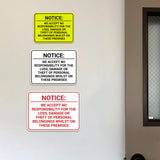 Signs ByLITA Classic Framed Notice: We Accept No Responsibility For The Loss, Damage or Theft of Personal Belongings Whilst On These Premises Door or Wall Sign Easy Installation | Warning Health & Safety | Office & Venues