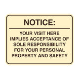 Signs ByLITA Classic Framed Notice: Your visit here implies acceptance of sole responsibility for your personal property and safety Door or Wall Sign Easy Installation | Warning Health & Safety | Office & Venues