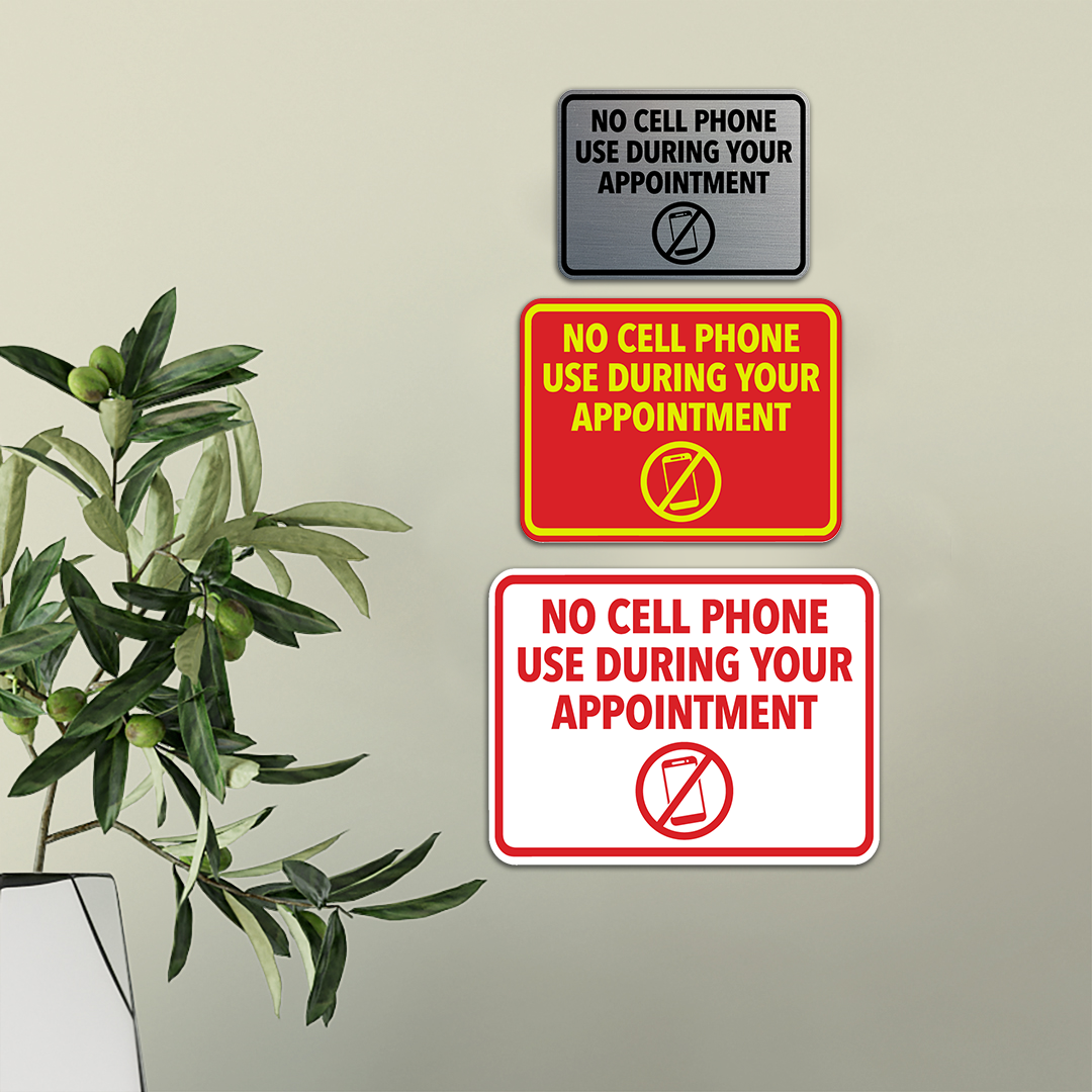 Signs ByLITA Classic Framed No Cell Phone Use During Your Appointment Wall or Door Sign | Easy Installation | Warning Business Signage