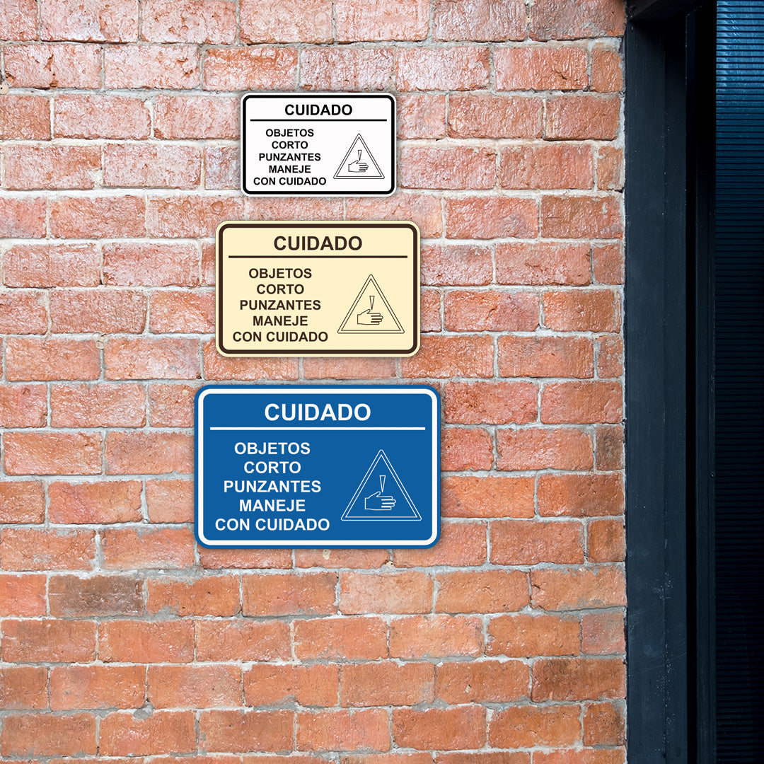 Signs ByLITA Classic Framed Cuidado Objetos Corto Punzantes Maneje con cuidado Door or Wall Sign Easy Installation | Health And Safety | Building And Hospitality