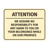 Signs ByLITA Classic Framed Attention - We assume no responsibility for any harm to you or your belongings while on our premises Door or Wall Sign Easy Installation | Warning Health & Safety | Office & Venues