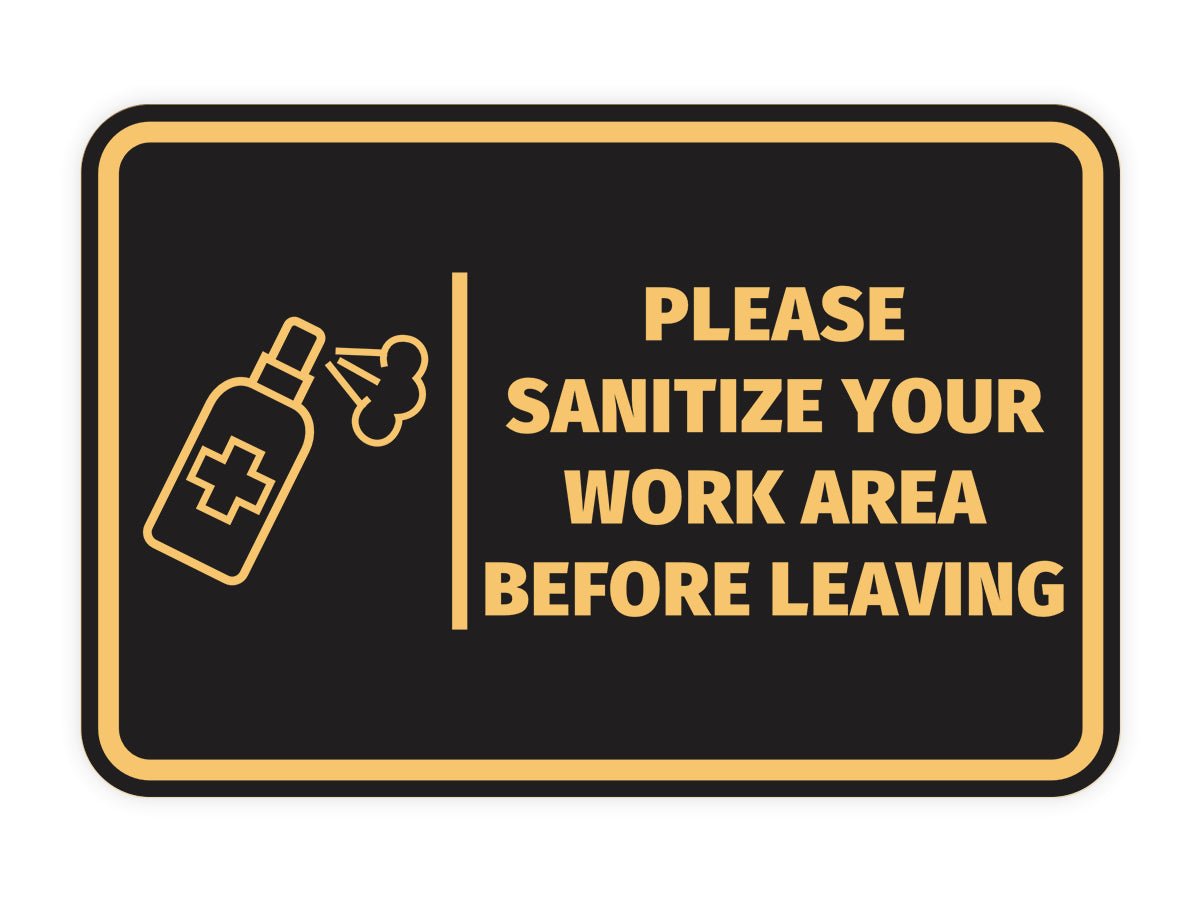 Signs ByLITA Classic Framed Please Sanitize Your Work Area Before Leaving Door or Wall Sign Easy Installation | Health And Safety | Building And Hospitality Signs