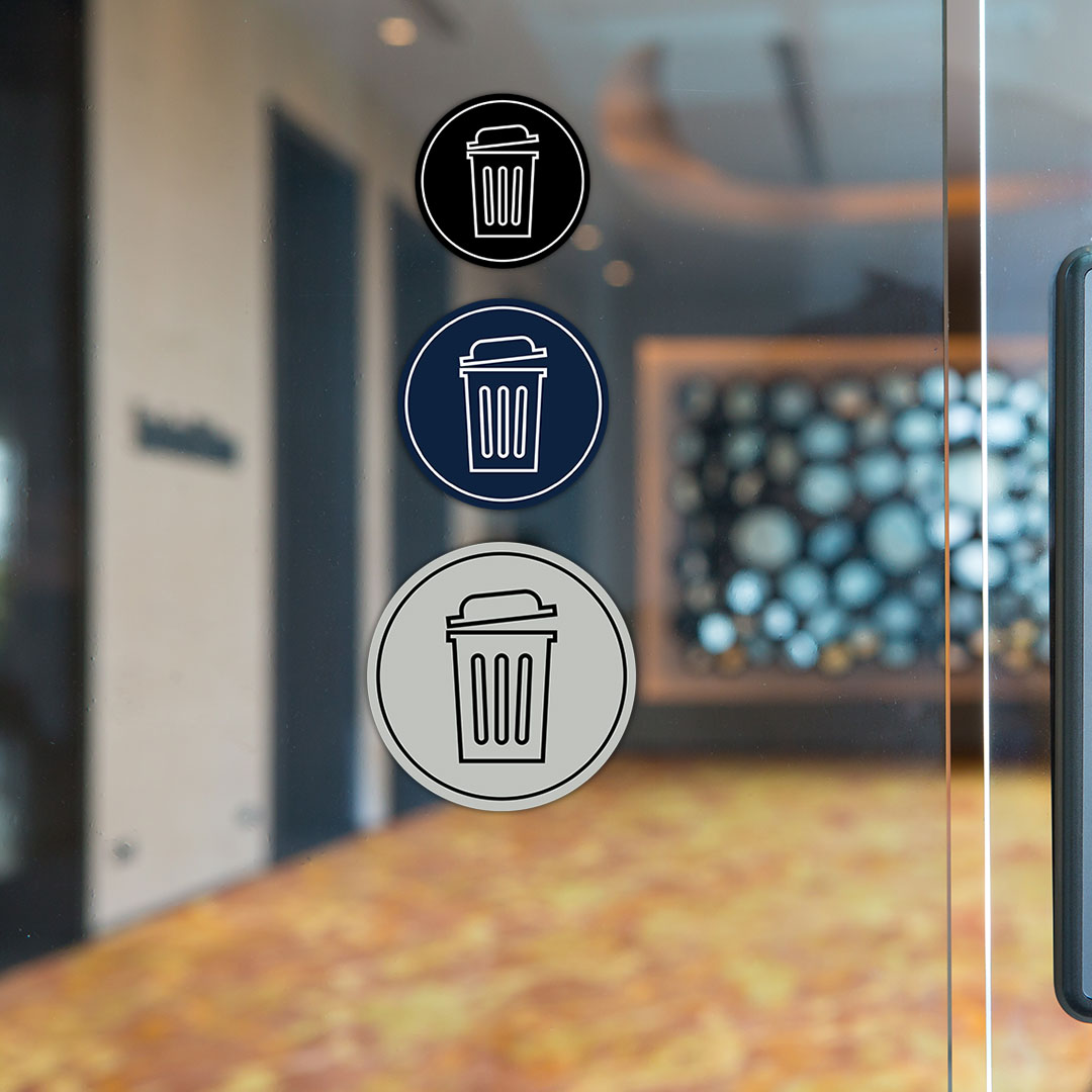 Signs ByLITA Circle Trash Can Graphic Door or Wall Sign | Easy Installation | Durable Construction | Promote Health And Safety | Caution Warning Sign for Home, Business and Office Spaces