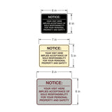 Signs ByLITA Classic Framed Notice: Your visit here implies acceptance of sole responsibility for your personal property and safety Door or Wall Sign Easy Installation | Warning Health & Safety | Office & Venues