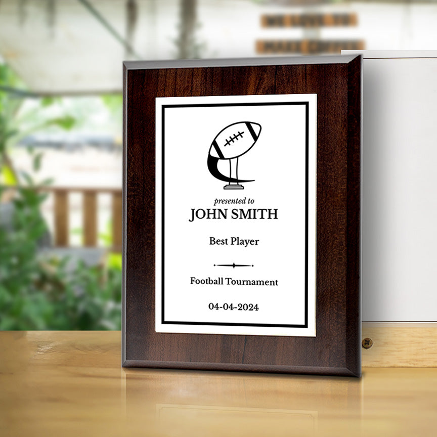 Football Customizable Wooden Award Plaque | Easel Mount Option | Achievement and Recognition Personalizable Plaques