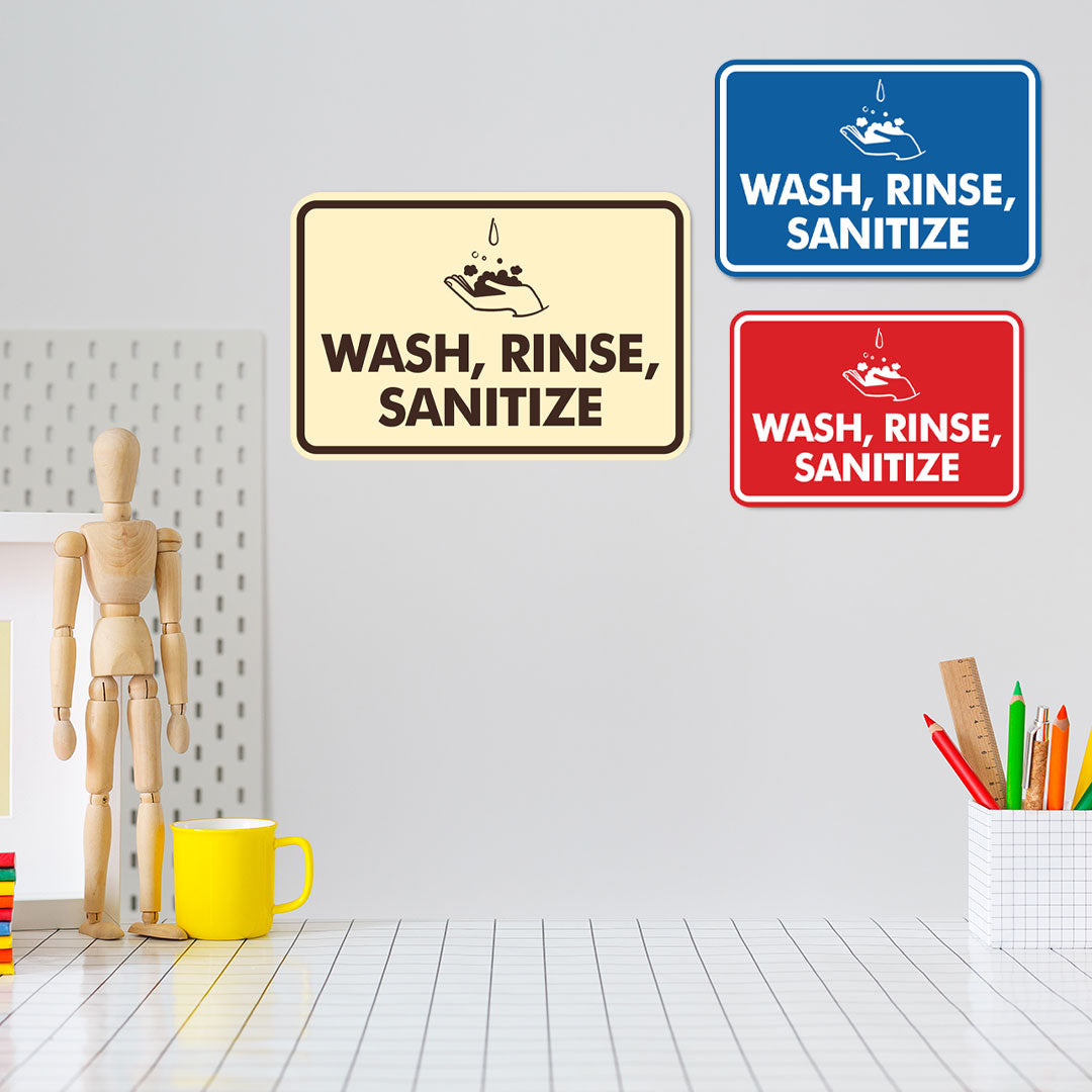 Signs ByLITA Classic Framed Wash, Rinse, Sanitize Wall or Door Sign