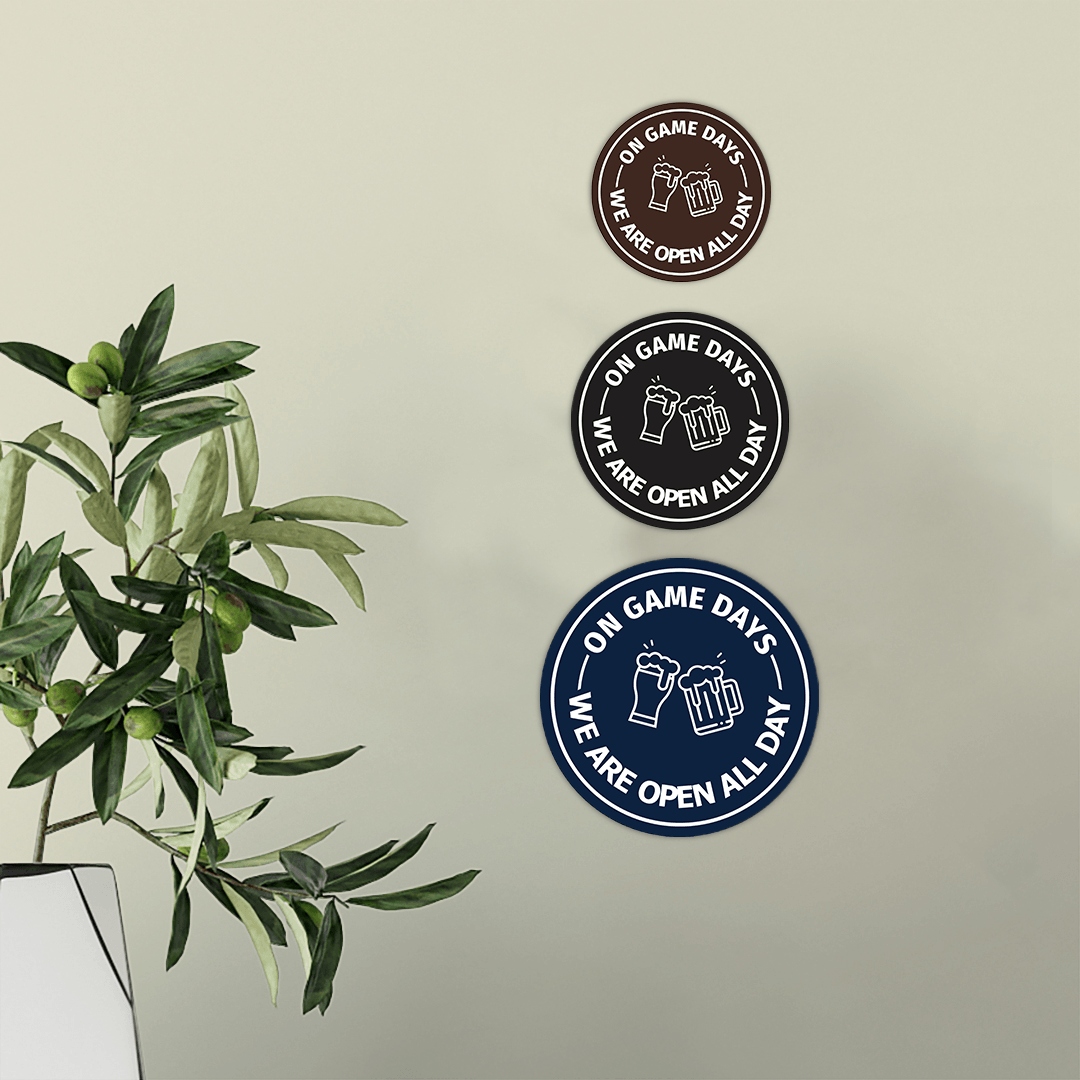Signs ByLITA Circle On Game Days, We are Open All Day ABS Plastic | Laser Engraved | Easy Installation | Elegant Design Wall or Door Sign