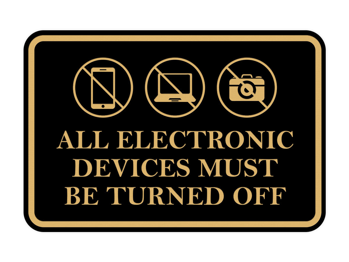 Signs ByLITA Classic Framed All Electronic Devices Must Be Turned Off Door or Wall Sign Durable ABS Plastic | Laser Engraved | Easy Installation | Courtroom