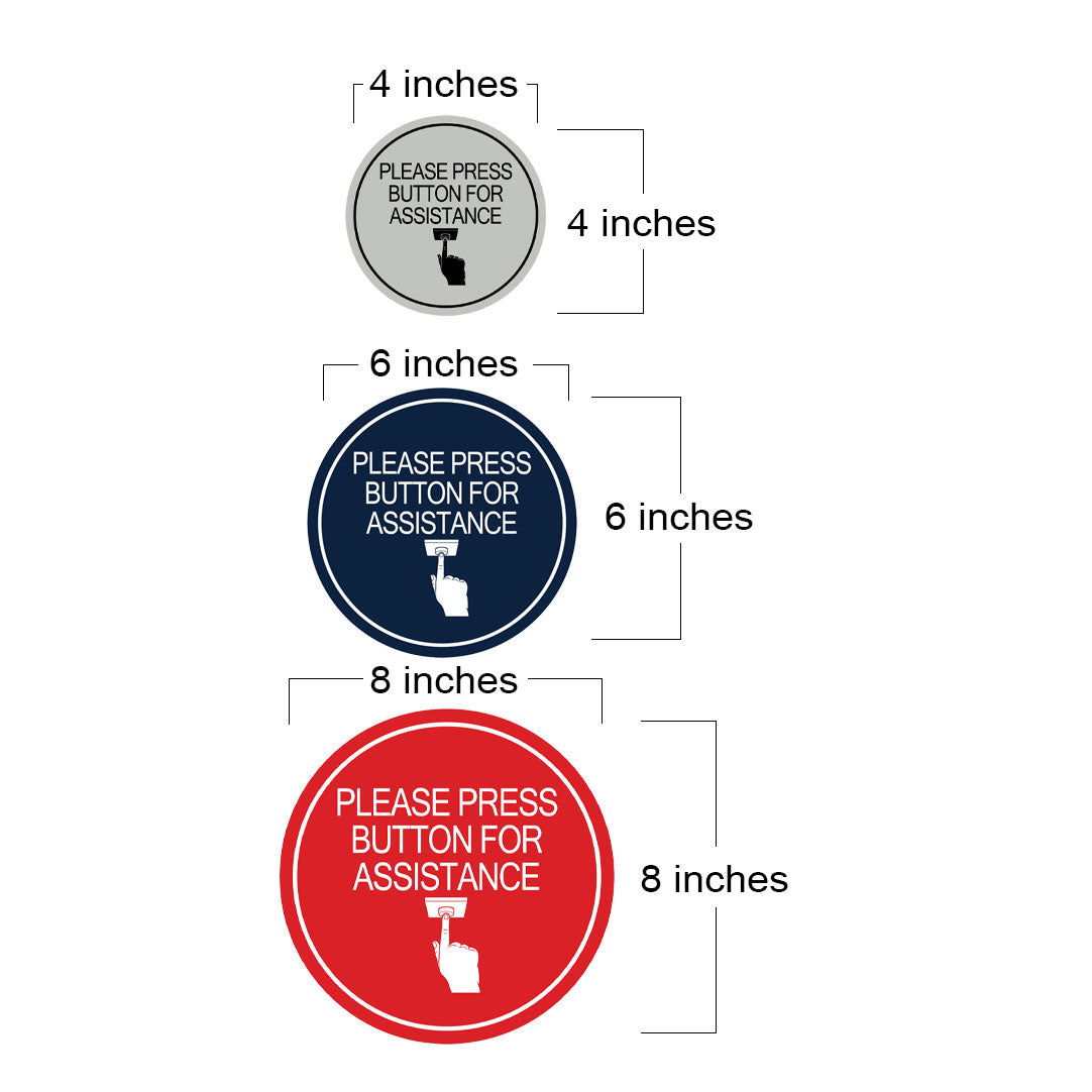 Signs ByLITA Circle Please Press Button For Assistance (hand on button) Wall or Door Sign