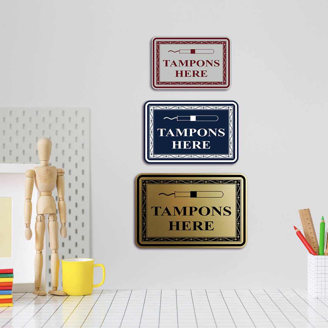 Signs ByLITA Classic Framed Tampons Here Vintage Bathroom Wall or Door Sign