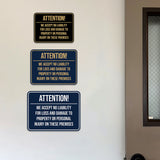 Signs ByLITA Classic Framed Attention! We Accept No Liability For Loss and Damage to Property or Personal Injury On These Premises Door or Wall Sign Easy Installation | Warning Health & Safety | Office & Venues
