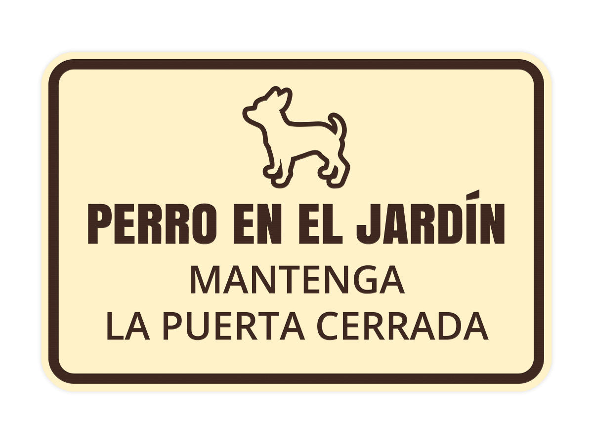 Signs ByLITA Classic Framed Perro En El Jardín Mantenga la Puerta Cerrada Wall or Door | Spanish Home Security Signs