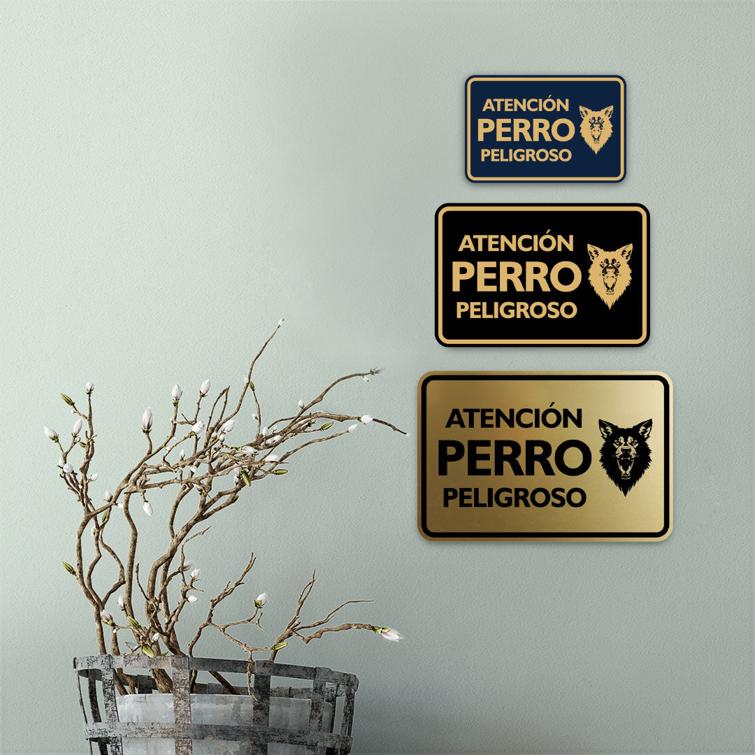 Signs ByLITA Classic Framed Atención Perro Peligroso Graphic Spanish Security Wall or Door Sign