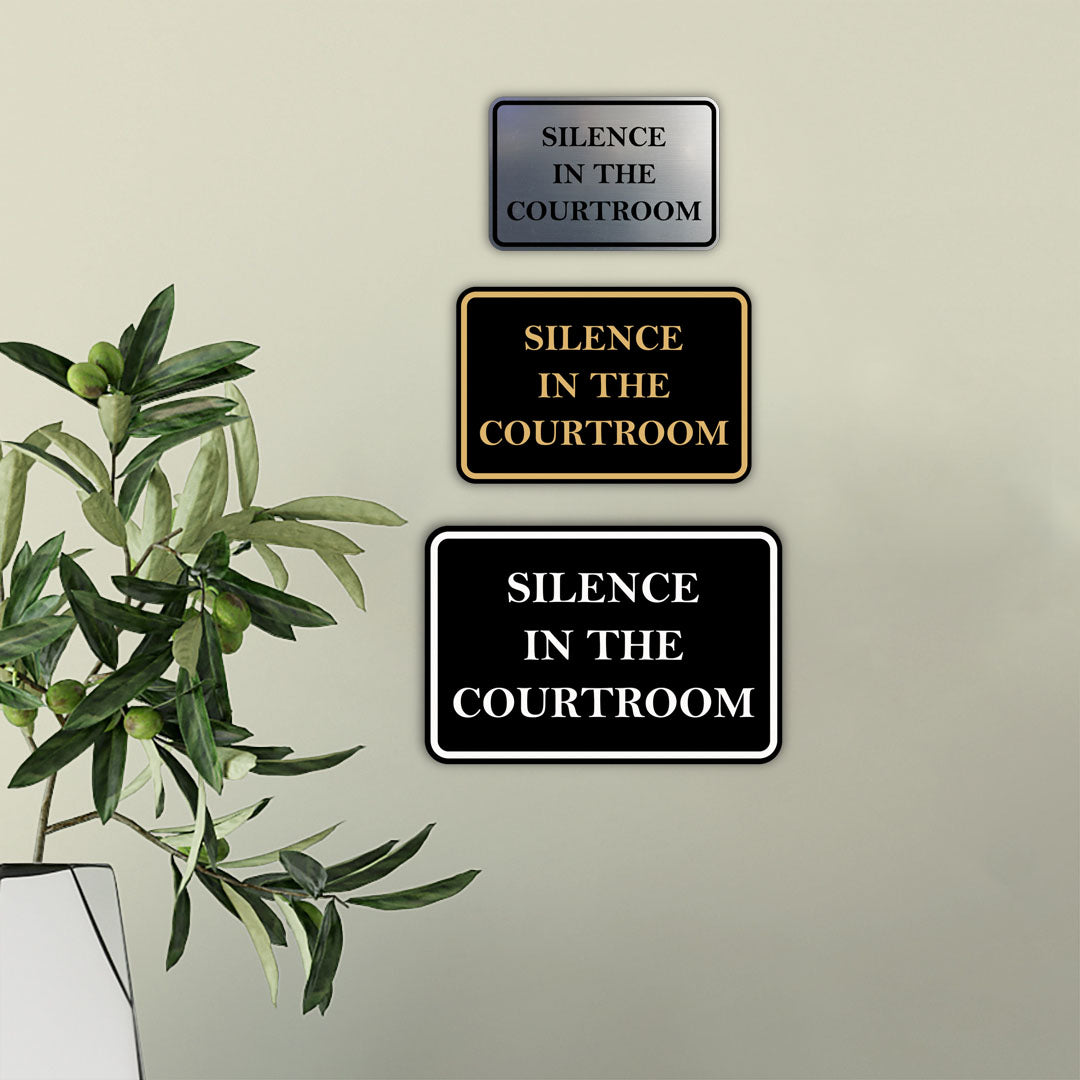 Signs ByLITA Classic Framed Silence in the Courtroom Door or Wall Sign Durable ABS Plastic | Laser Engraved | Easy Installation | Courtroom