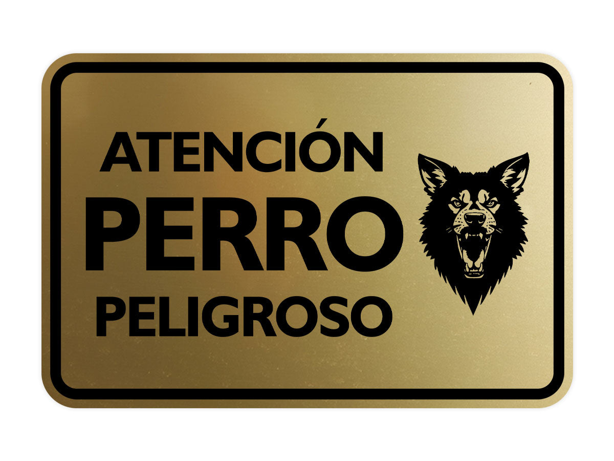Signs ByLITA Classic Framed Atención Perro Peligroso Graphic Spanish Security Wall or Door Sign