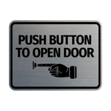Signs ByLITA Classic Framed Push button to open door (finger pointing left) Wall or Door Sign