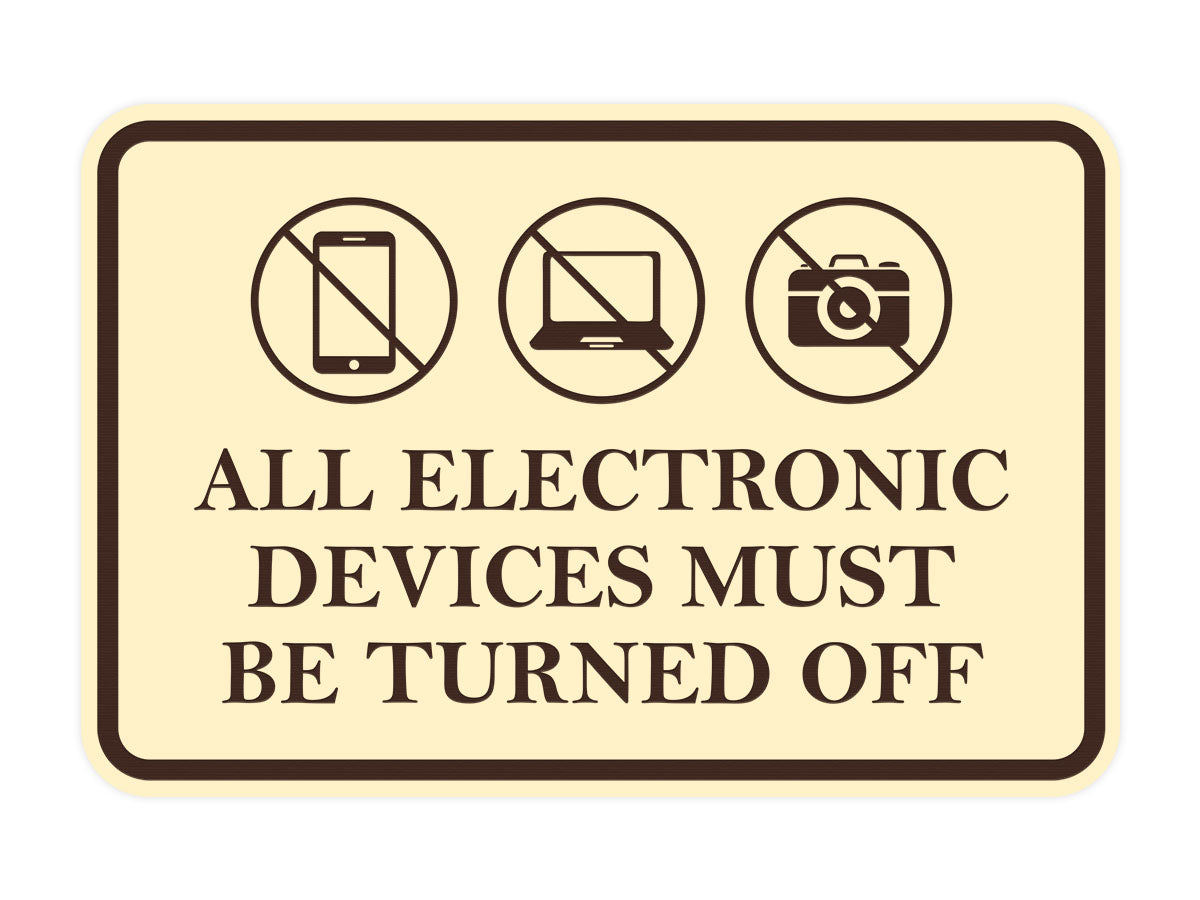 Signs ByLITA Classic Framed All Electronic Devices Must Be Turned Off Door or Wall Sign Durable ABS Plastic | Laser Engraved | Easy Installation | Courtroom