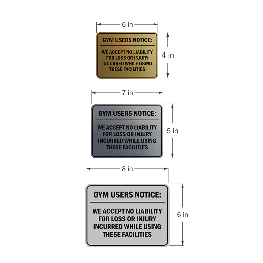Signs ByLITA Classic Framed Gym Users Notice: We Accept No Liability For Loss or Injury Incurred While Using These Facilities Door or Wall Sign Easy Installation | Warning Health & Safety | Office & Venues