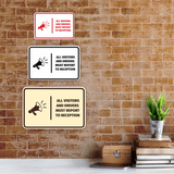 Signs ByLITA Classic Framed All Visitors And Drivers Must Report To Reception Door or Wall Sign Easy Installation | Health And Safety | Building And Hospitality Signs