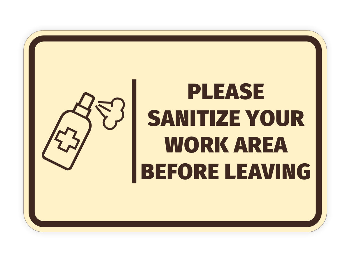 Signs ByLITA Classic Framed Please Sanitize Your Work Area Before Leaving Door or Wall Sign Easy Installation | Health And Safety | Building And Hospitality Signs