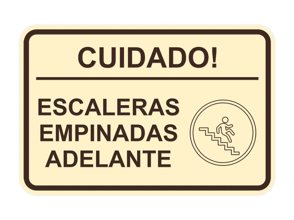 Signs ByLITA Classic Framed Cuidado Escaleras Empinadas Adelante Door or Wall Sign Easy Installation | Health And Safety | Building And Hospitality