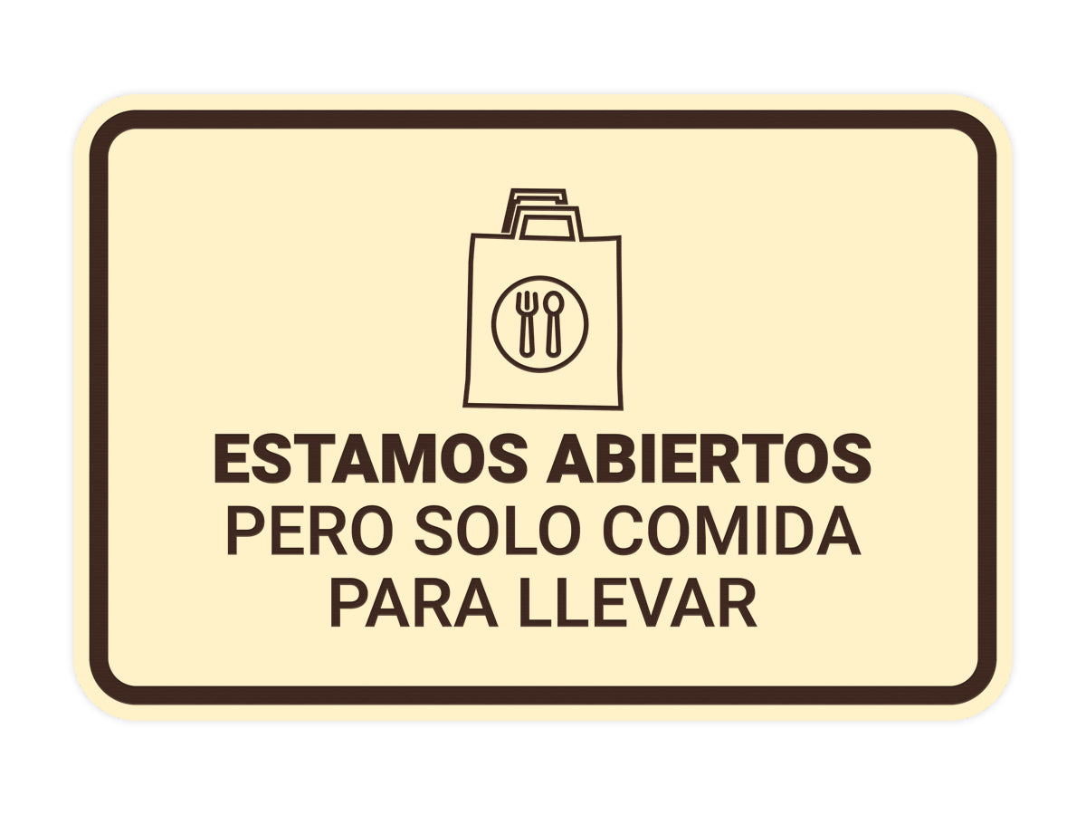 Signs ByLITA Classic Framed Estamos abiertos pero solo comida para llevar Door or Wall Sign