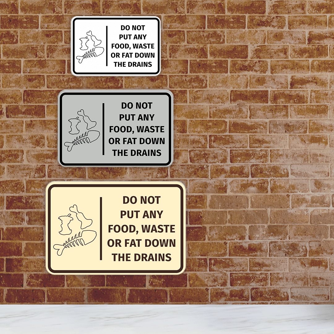 Signs ByLITA Classic Framed Do Not Put Any Food, Waste or Fat Down The Drains Door or Wall Sign Easy Installation | Health And Safety | Building And Hospitality Signs