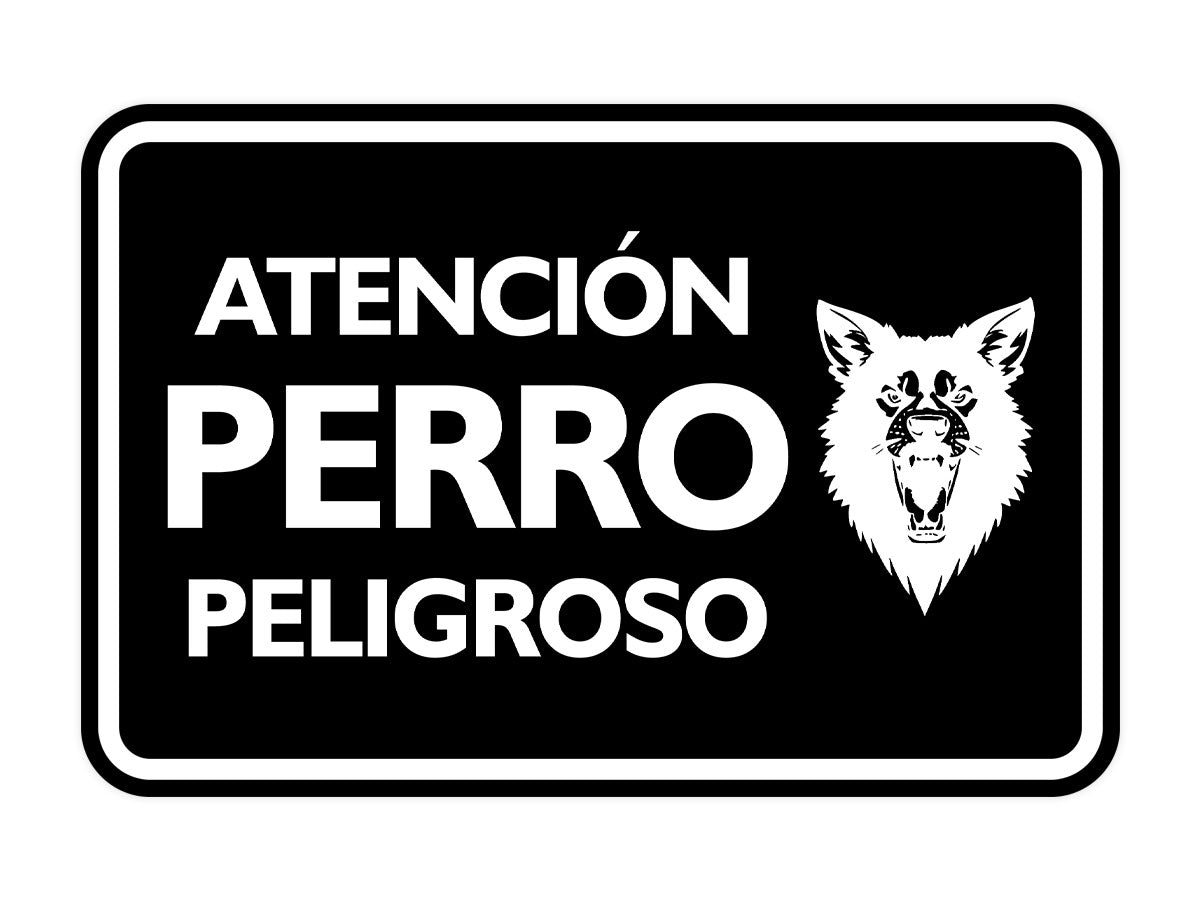 Signs ByLITA Classic Framed Atención Perro Peligroso Graphic Spanish Security Wall or Door Sign