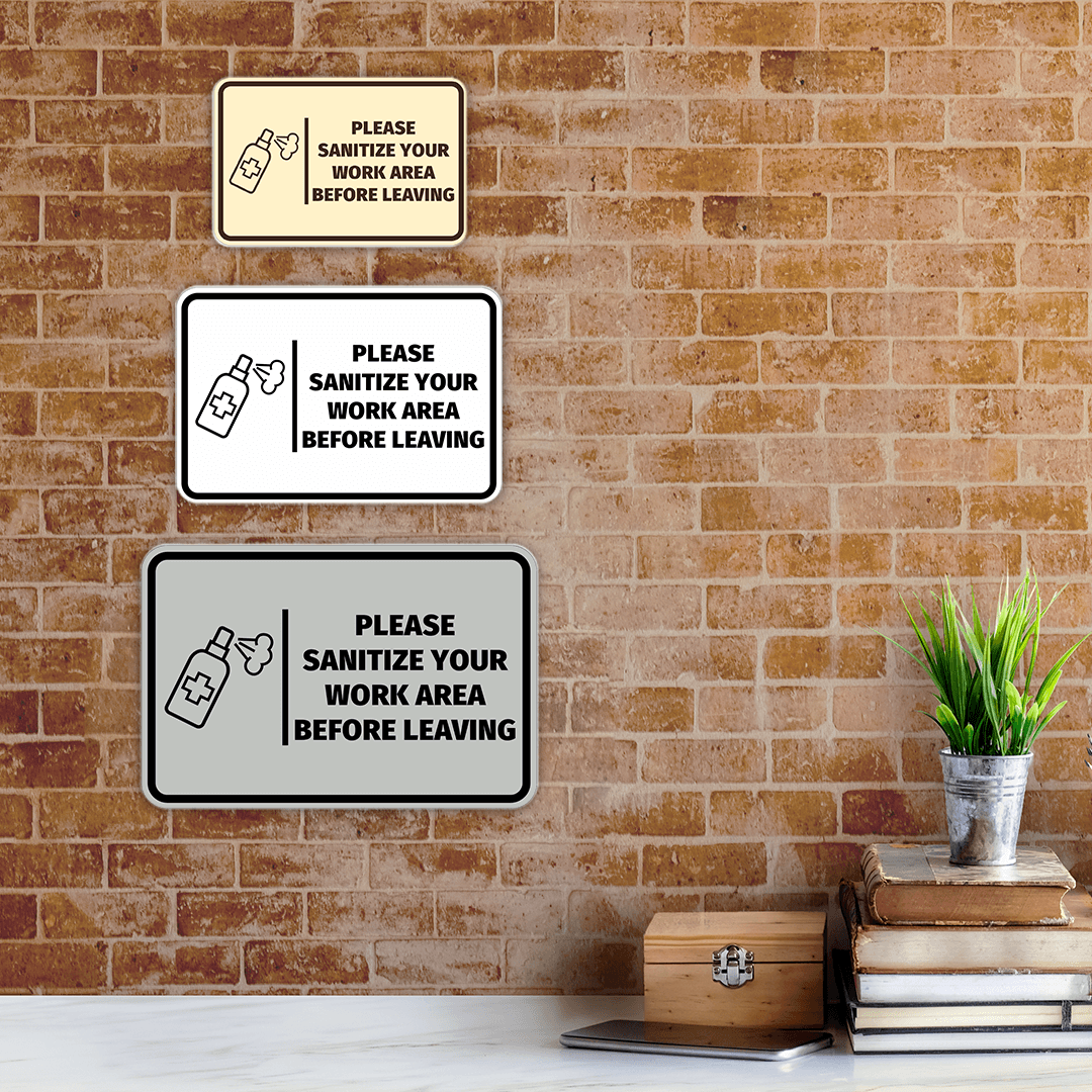Signs ByLITA Classic Framed Please Sanitize Your Work Area Before Leaving Door or Wall Sign Easy Installation | Health And Safety | Building And Hospitality Signs