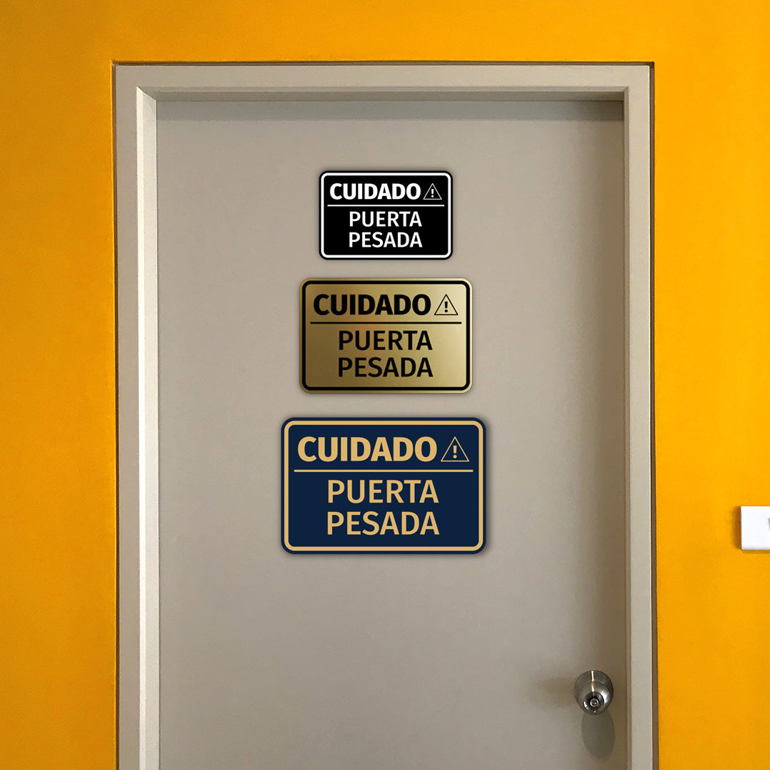 Signs ByLITA Classic Framed Cuidado Puerta Pesada Door or Wall Sign Easy Installation | Health And Safety | Building And Hospitality
