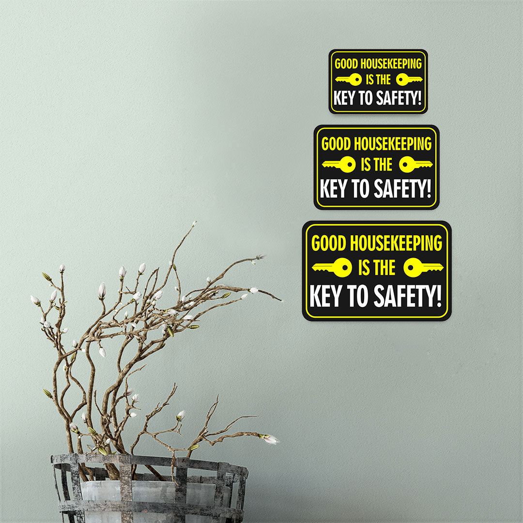 Classic Framed Plus Good Housekeeping Is The Key To Safety! Door or Wall Sign | Office Housekeeping Signage