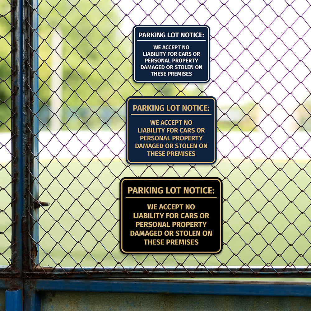Signs ByLITA Classic Framed Parking Lot Notice: We Accept No Liability For Cars or Personal Property Damaged or Stolen On These Premises Door or Wall Sign Easy Installation | Warning Health & Safety | Office & Venues