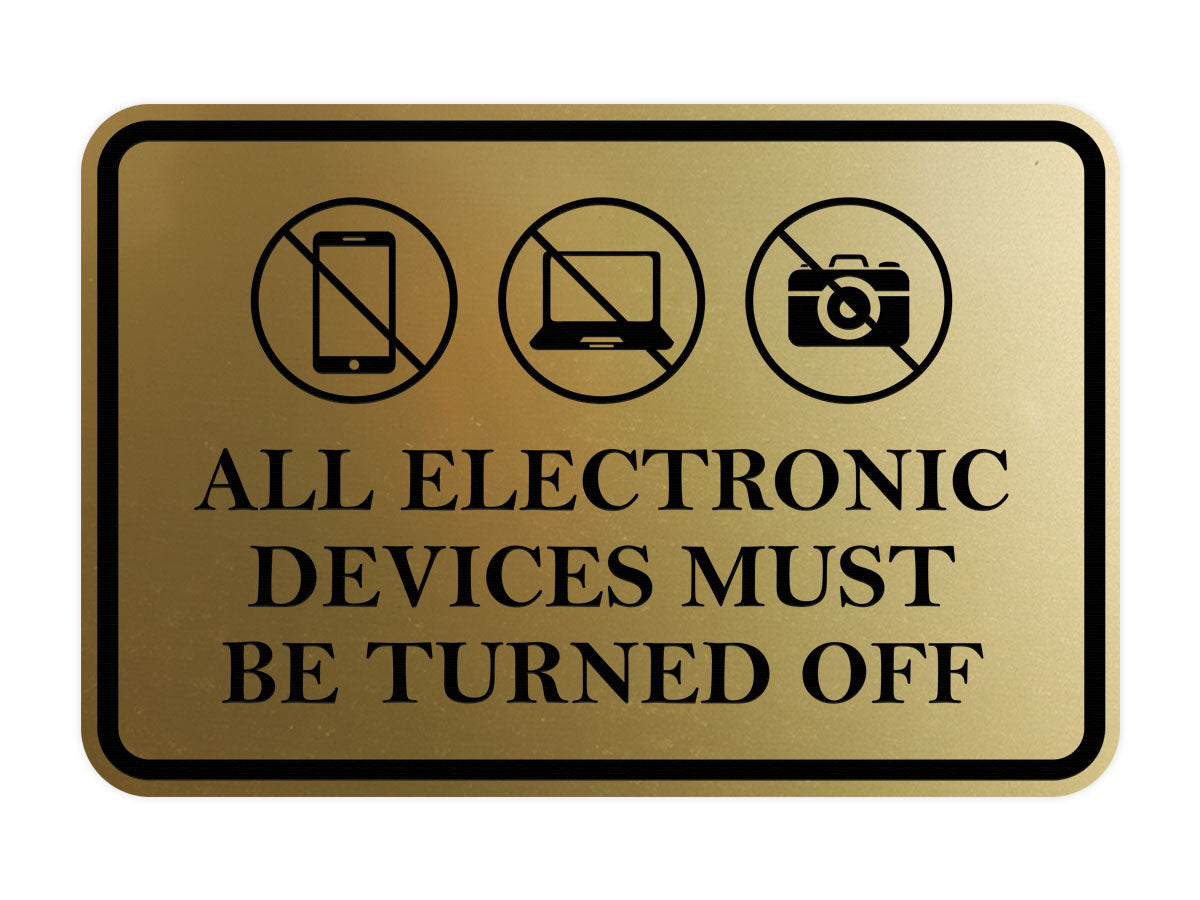 Signs ByLITA Classic Framed All Electronic Devices Must Be Turned Off Door or Wall Sign Durable ABS Plastic | Laser Engraved | Easy Installation | Courtroom