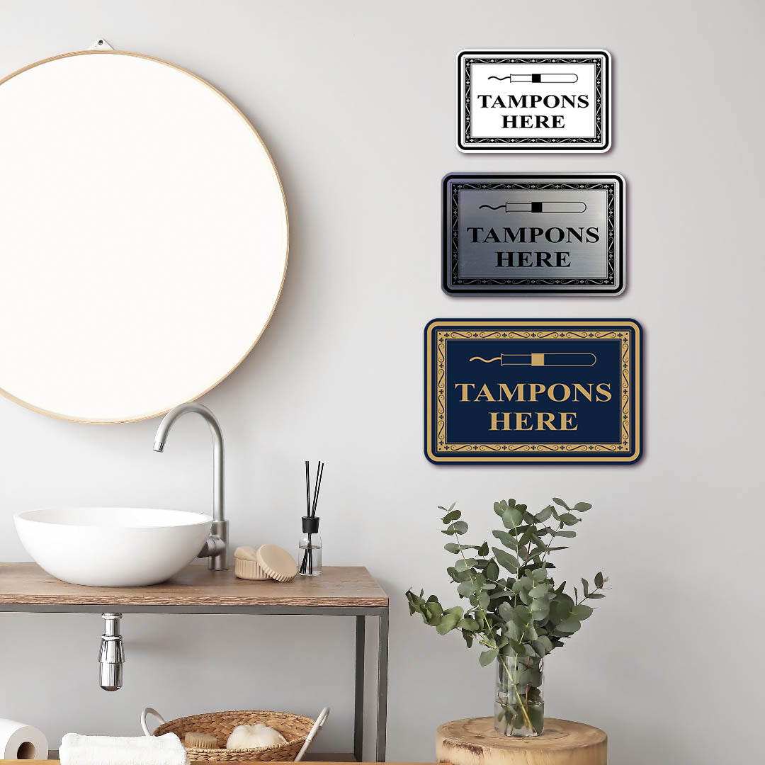 Signs ByLITA Classic Framed Tampons Here Vintage Bathroom Wall or Door Sign