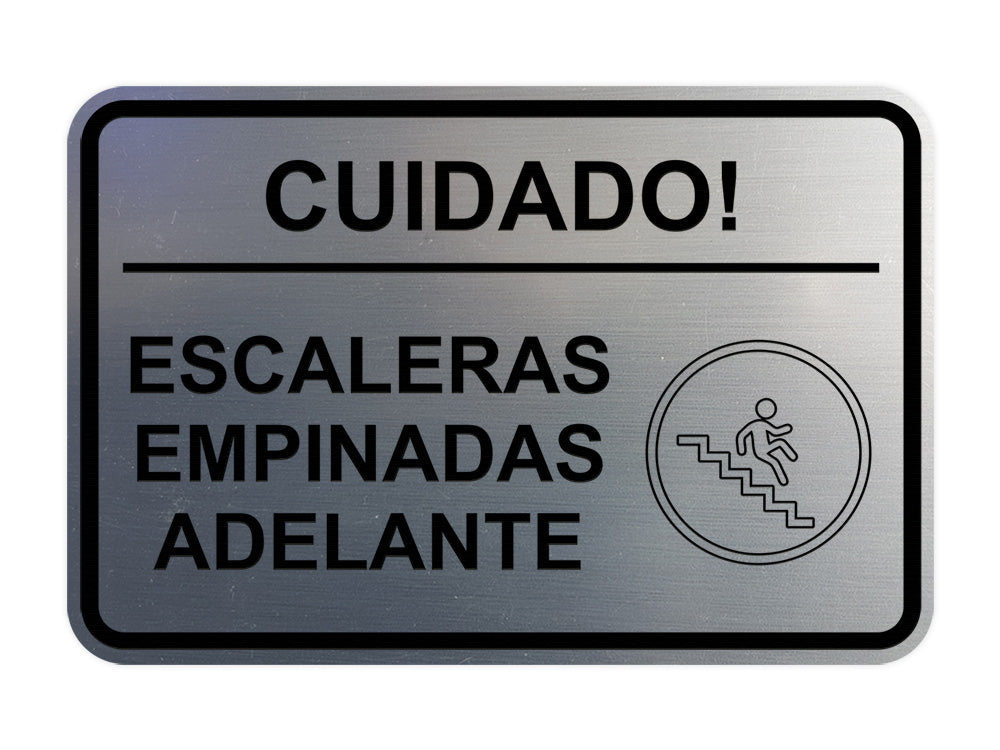 Signs ByLITA Classic Framed Cuidado Escaleras Empinadas Adelante Door or Wall Sign Easy Installation | Health And Safety | Building And Hospitality