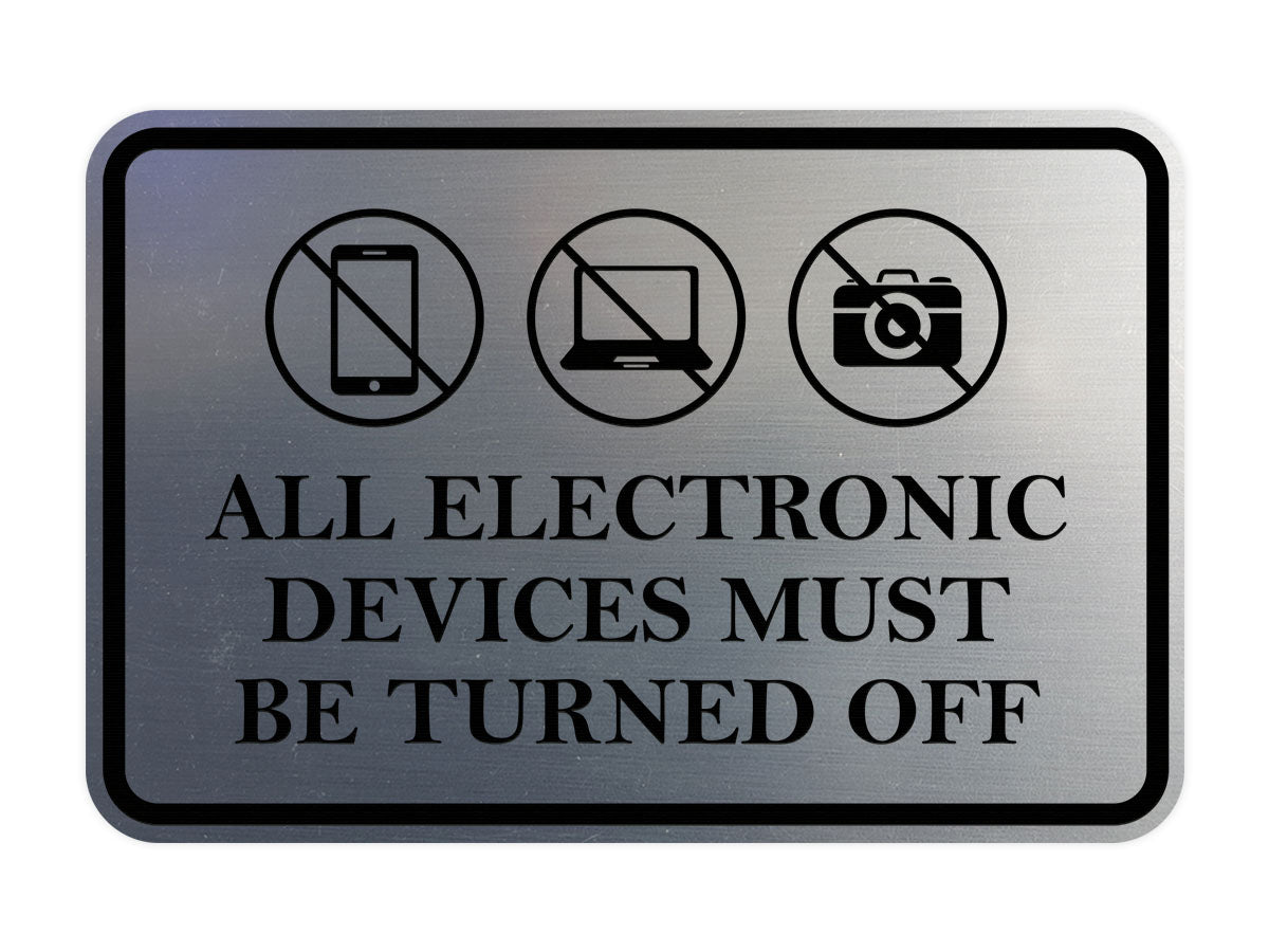 Signs ByLITA Classic Framed All Electronic Devices Must Be Turned Off Door or Wall Sign Durable ABS Plastic | Laser Engraved | Easy Installation | Courtroom