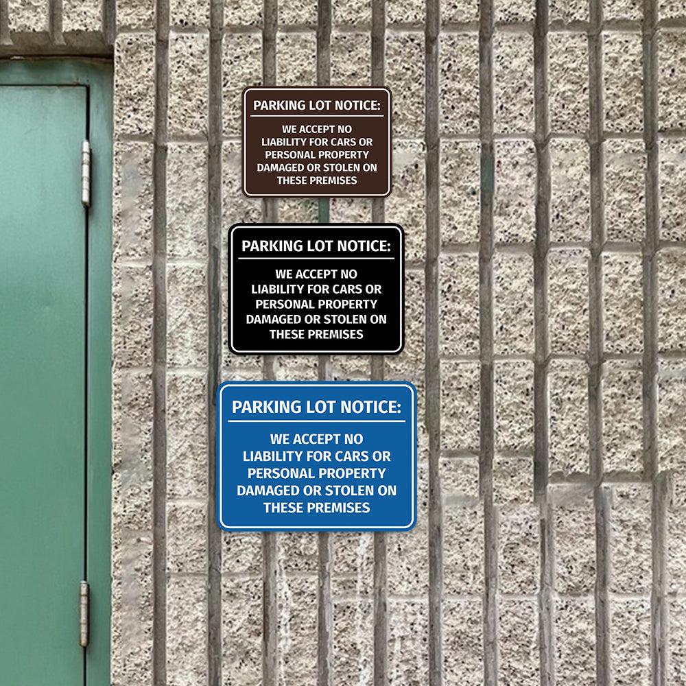 Signs ByLITA Classic Framed Parking Lot Notice: We Accept No Liability For Cars or Personal Property Damaged or Stolen On These Premises Door or Wall Sign Easy Installation | Warning Health & Safety | Office & Venues