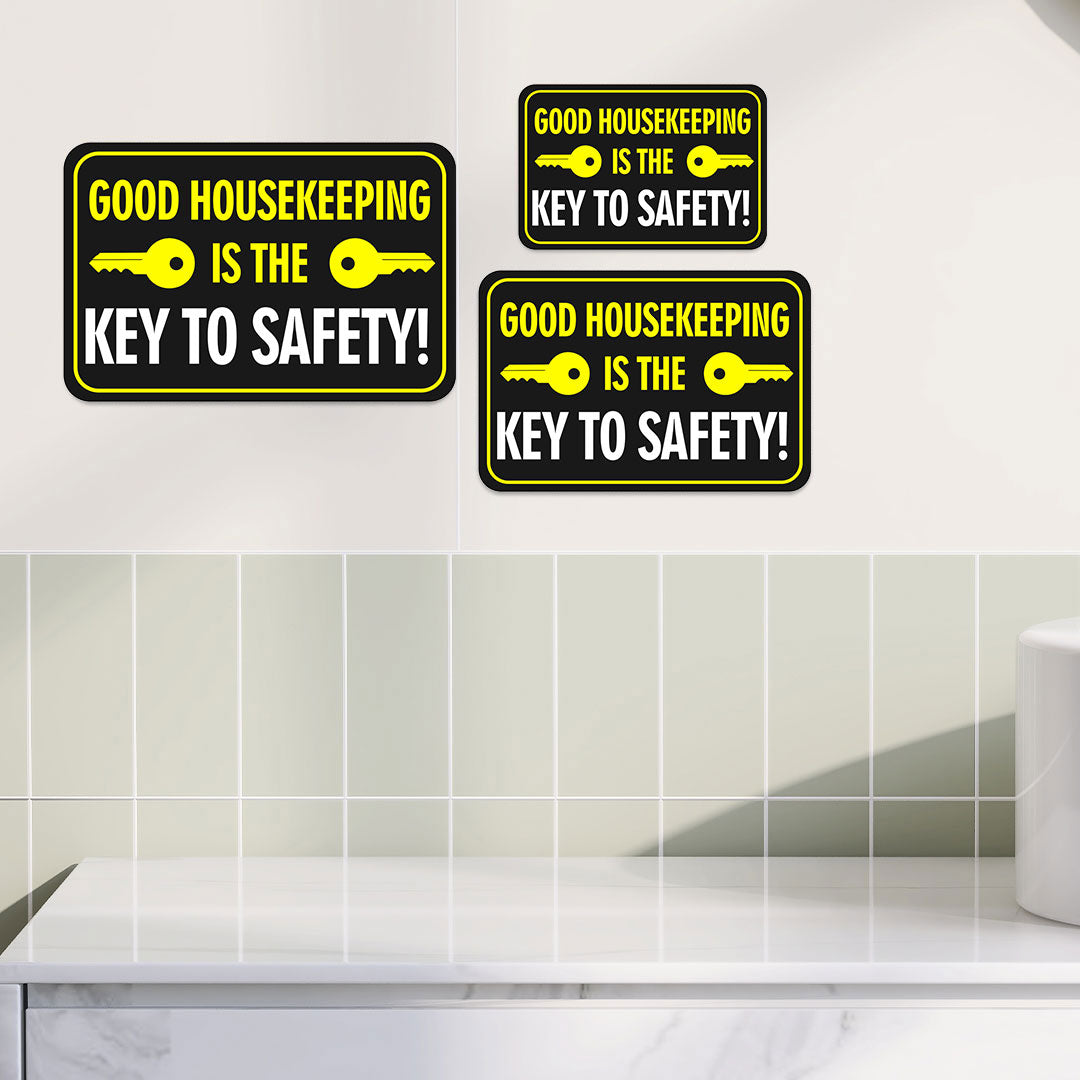 Classic Framed Plus Good Housekeeping Is The Key To Safety! Door or Wall Sign | Office Housekeeping Signage