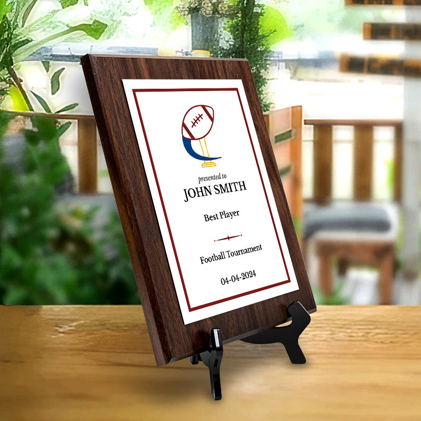 Football Customizable Wooden Award Plaque | Easel Mount Option | Achievement and Recognition Personalizable Plaques