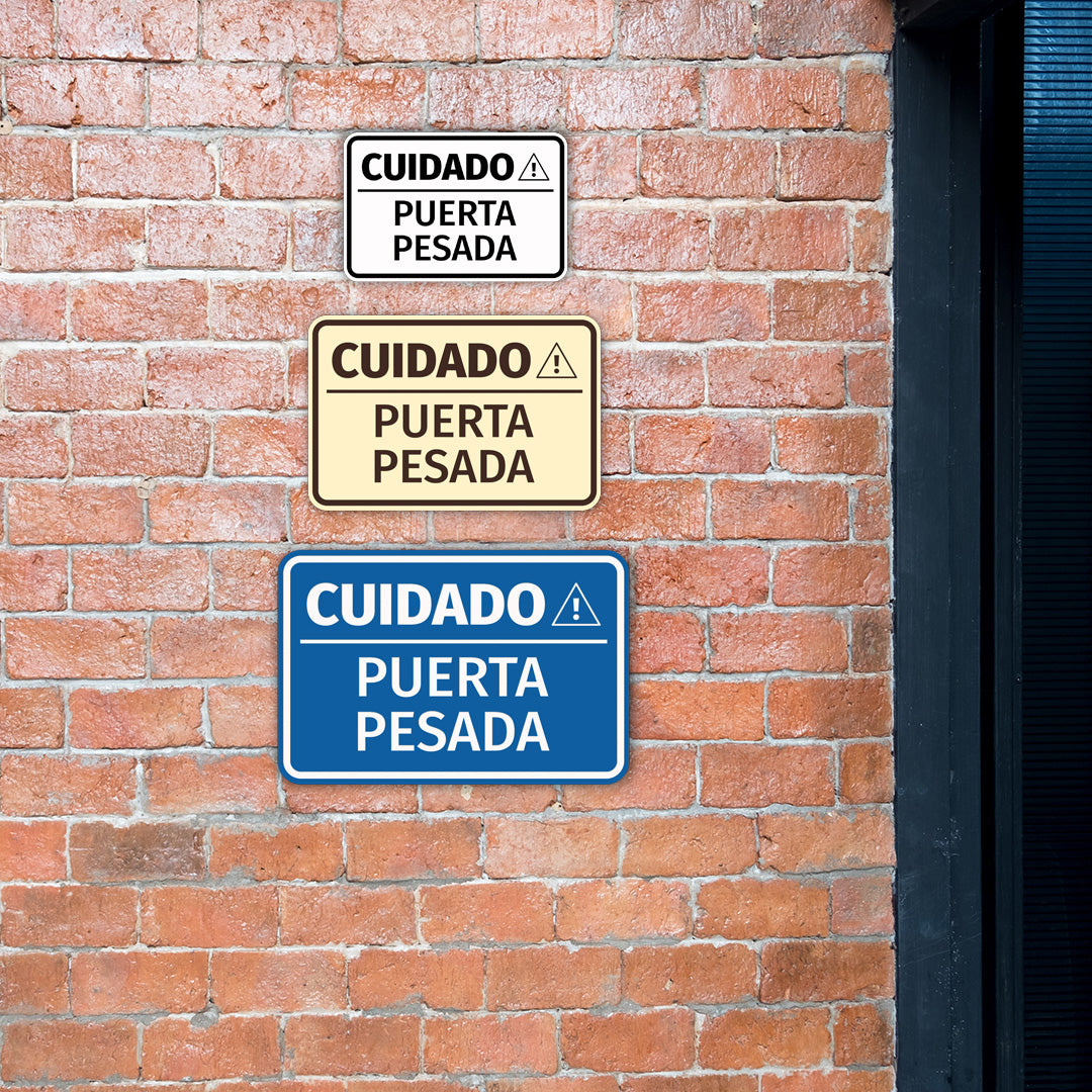 Signs ByLITA Classic Framed Cuidado Puerta Pesada Door or Wall Sign Easy Installation | Health And Safety | Building And Hospitality