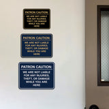 Signs ByLITA Classic Framed Patron Caution: We are not liable for any injuries, theft, or damage while you are here Door or Wall Sign Easy Installation | Warning Health & Safety | Office & Venues