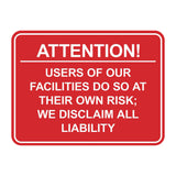 Signs ByLITA Classic Framed Attention! Users of our facilities do so at their own risk; we disclaim all liability Door or Wall Sign Easy Installation | Warning Health & Safety | Office & Venues