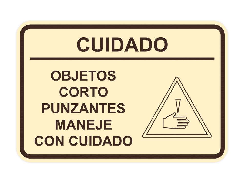 Signs ByLITA Classic Framed Cuidado Objetos Corto Punzantes Maneje con cuidado Door or Wall Sign Easy Installation | Health And Safety | Building And Hospitality