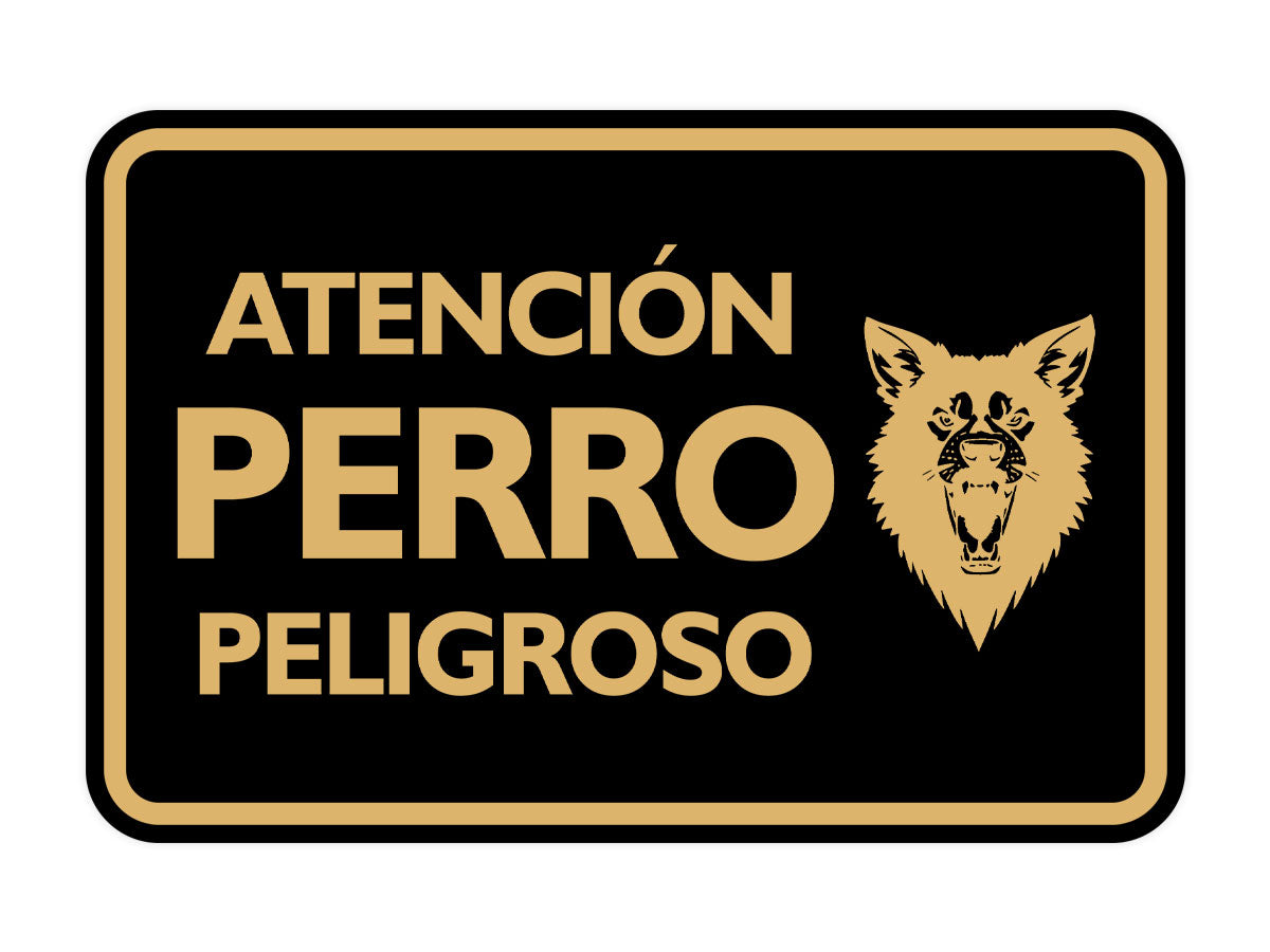Signs ByLITA Classic Framed Atención Perro Peligroso Graphic Spanish Security Wall or Door Sign