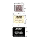 Signs ByLITA Classic Framed Attention! We Accept No Liability For Loss and Damage to Property or Personal Injury On These Premises Door or Wall Sign Easy Installation | Warning Health & Safety | Office & Venues