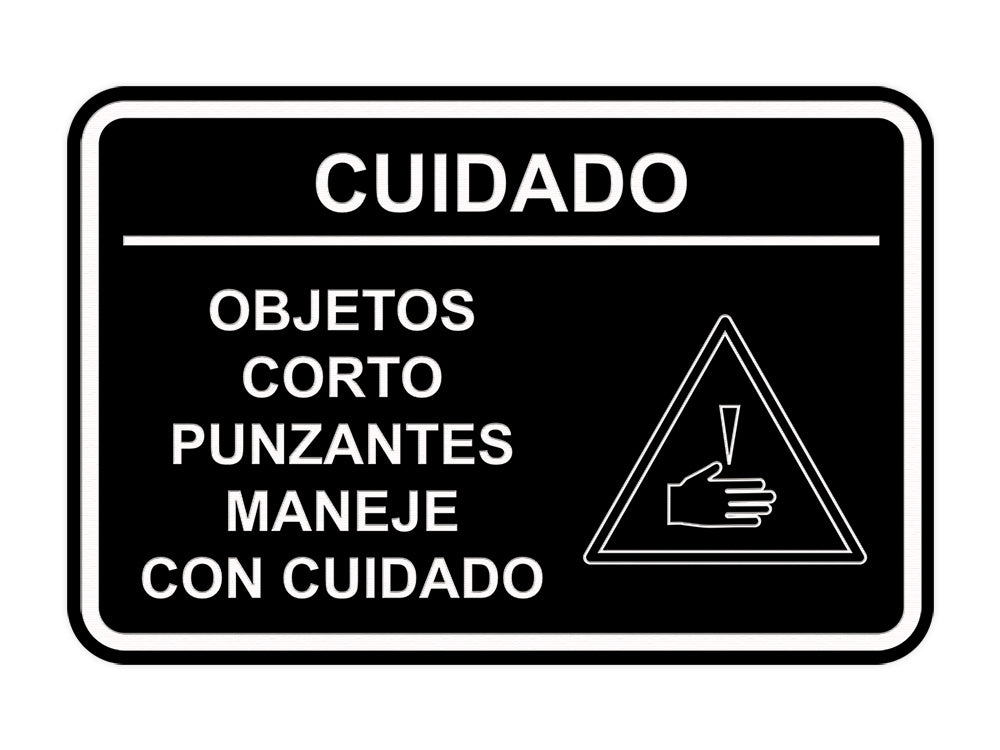 Signs ByLITA Classic Framed Cuidado Objetos Corto Punzantes Maneje con cuidado Door or Wall Sign Easy Installation | Health And Safety | Building And Hospitality
