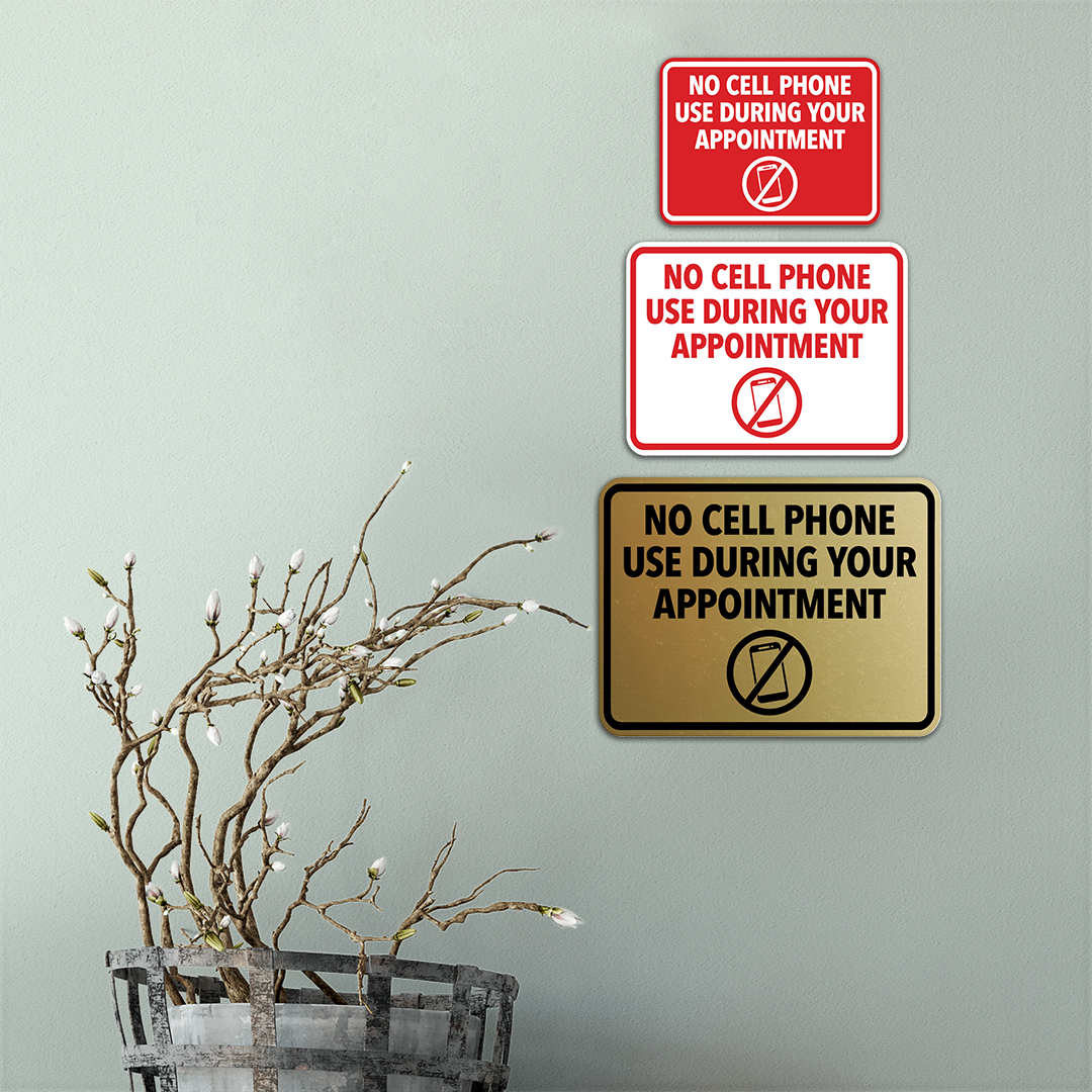 Signs ByLITA Classic Framed No Cell Phone Use During Your Appointment Wall or Door Sign | Easy Installation | Warning Business Signage