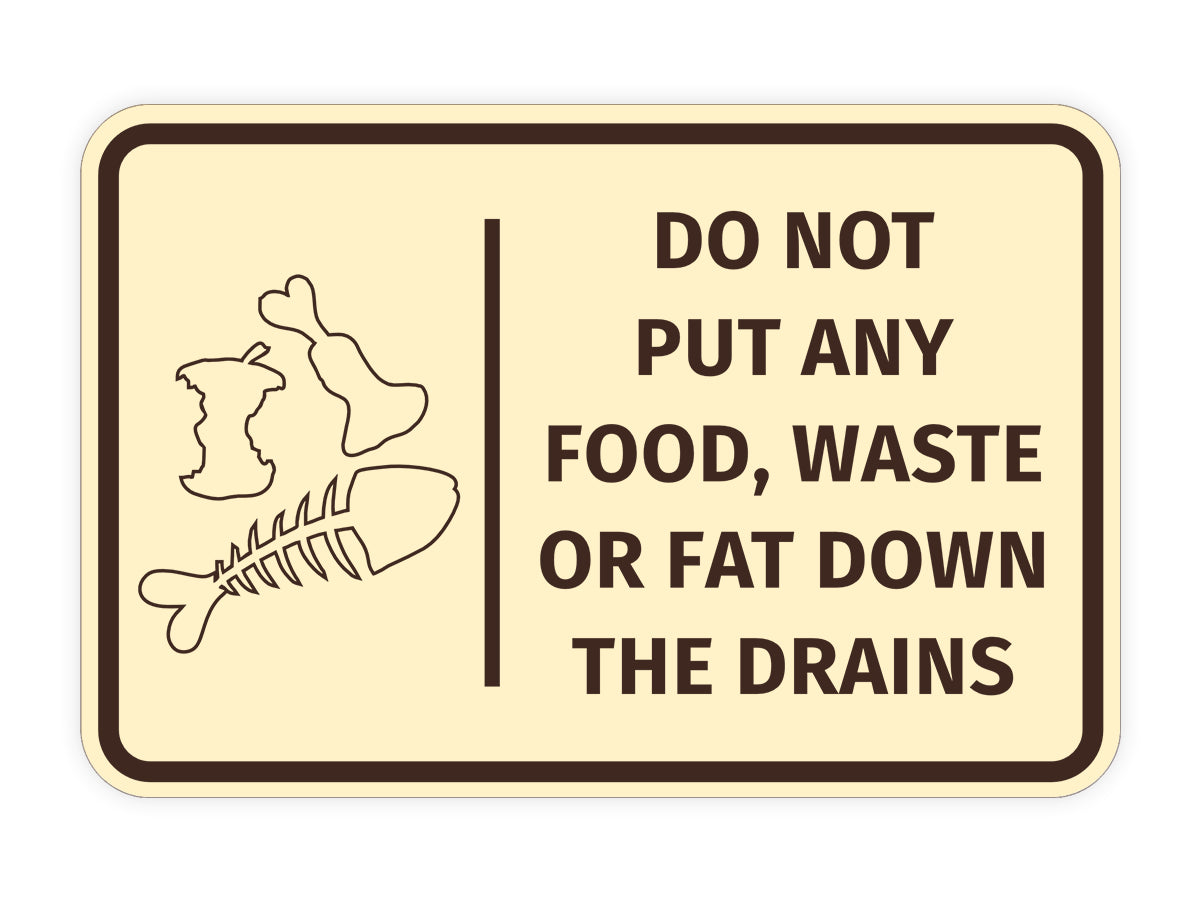 Signs ByLITA Classic Framed Do Not Put Any Food, Waste or Fat Down The Drains Door or Wall Sign Easy Installation | Health And Safety | Building And Hospitality Signs
