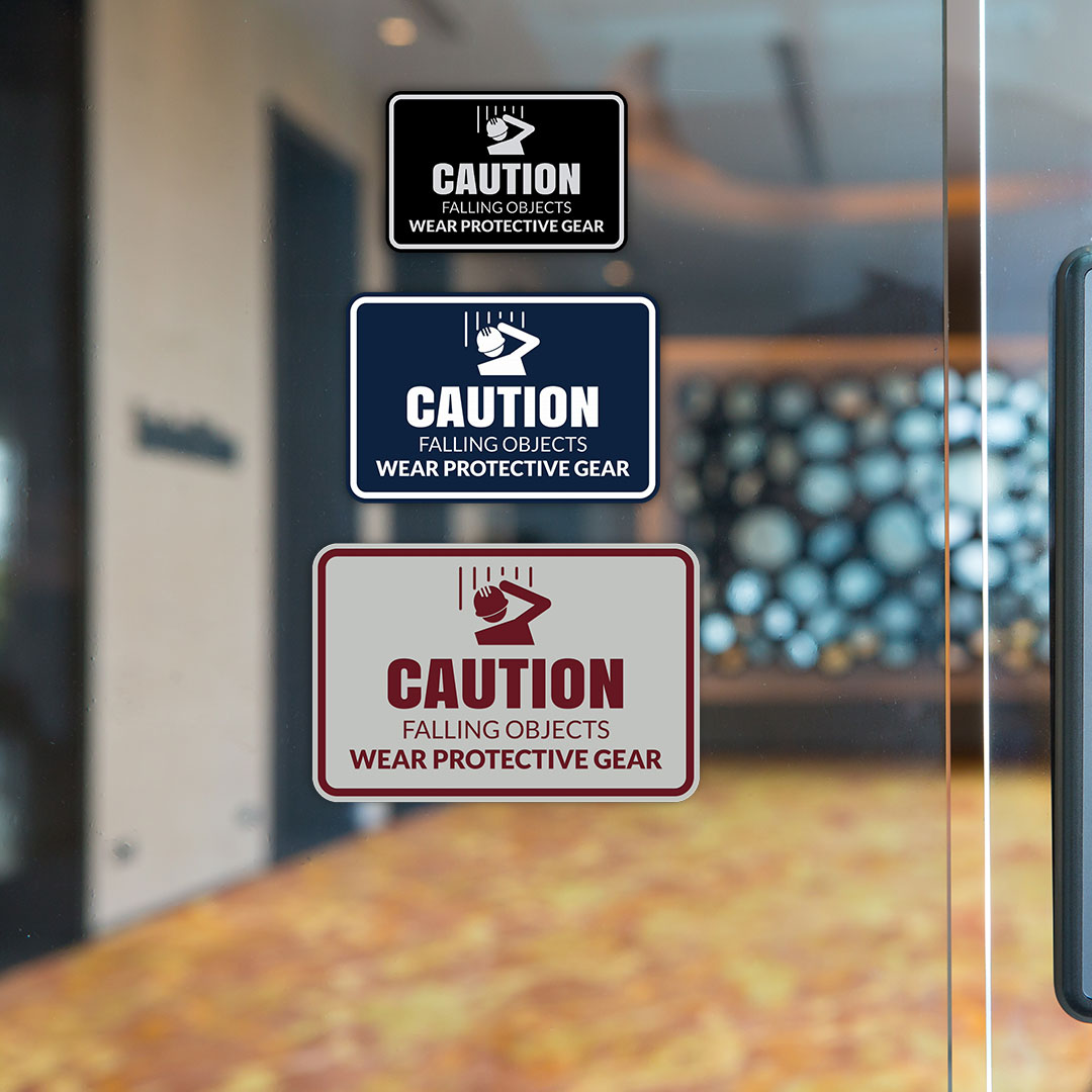 Signs ByLITA Classic Framed Caution: Falling Objects - Wear Protective Gear Door or Wall Sign Easy Installation | Health And Safety | Building And Warning Signs