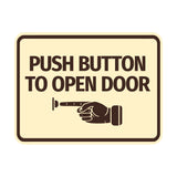 Signs ByLITA Classic Framed Push button to open door (finger pointing left) Wall or Door Sign
